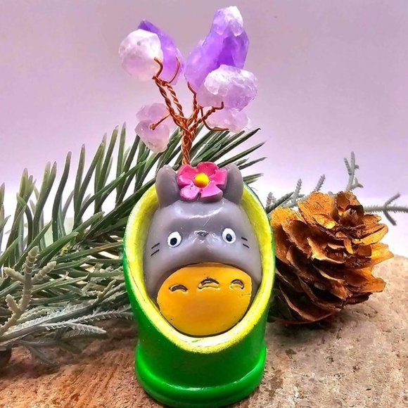 Adorable Forest Spirit Totoro In Bamboo Amethyst Tree Decor Figure - Picture 1 of 11